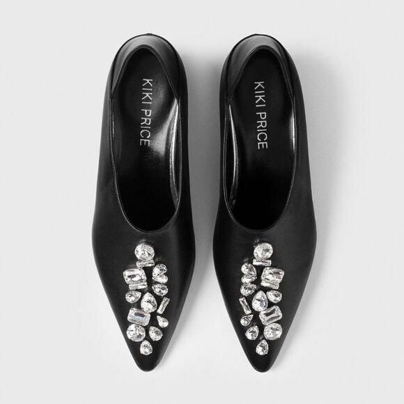 Practical Magic Black Leather Heels with Crystals - Picture 2 of 14